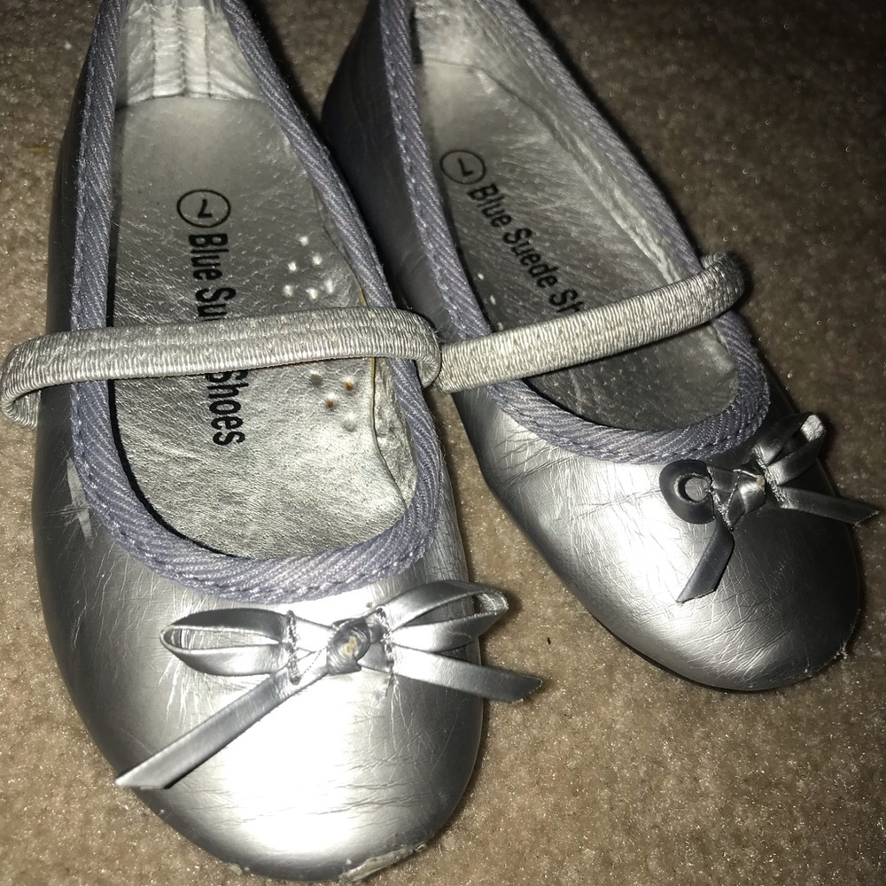 Blue Suede Dress Shoes Silver Size 7 Toddler Flats